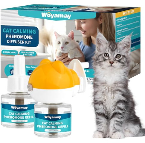 Woyamay Cat Calming Plug-In, Cat Pheromone Diffuser, 2 Refills, 60 Days | Cat Plug In Calmer For Cat Anxiety Relief During Fireworks, Moving And Multi-Cat Homes; Covers Up To 700 Sq Ft.