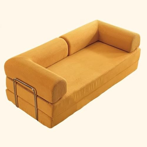 HNBCYRND Kompressionssofa umbaubares Schlafsofa Zweisitzer Cord-Matratze ausklappbar Bequeme Lounge fürs Wohnzimmer funktionaler Memory-Schaum mit Armlehnen Couch für kleine Räume(200cm/78in,Yellow)