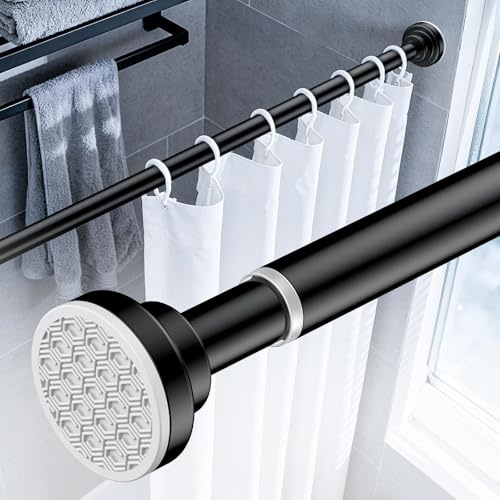 Uniclife Duschvorhangstange ohne Bohren schwarz, 82-204 cm verstellbar | Rutschfeste Feder-Spannung, rostfreier Edelstahl, geeignet für Bad, Fenster & Kleiderschrank, einfache Montage