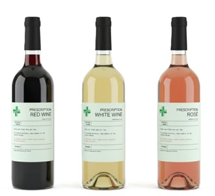 6PCS Prescription Wine Bottle Stickers - Funny Joke Secret Santa Novelty Waterproof Labels for Stocking Party Decorations Xmas Theme Fun Wraps for Boys or Girls Easy Peel and Stick Application