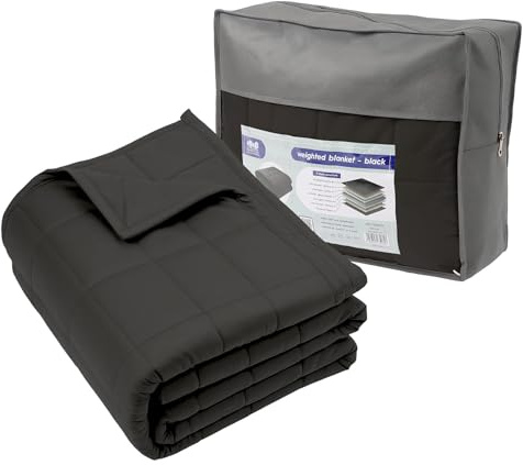 Harbour Housewares Gewichtsdecke mit Aufbewahrungstasche - 150 x 200cm - 8kg - Schwarz - 1x Schwer Erwachsene Baumwolle Bett Abdeckung Werfen mit Glasperlen | Hochwertige 7-Lagen-Konstruktion | Angst