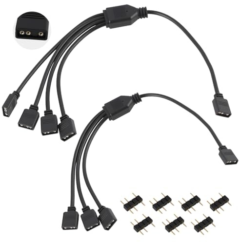 2 Stück Gaming ARGB Splitter, 1 zu 4 und 1 zu 3 5V 3PIN ARGB Kabel Y-Splitter Verlängerung, RGB Verlängerung für RGB Kabel PC, PC RGBKabel und Fan Splitters, Kompatibel mit ARGBHub, 30cm Schwarz