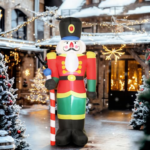 Outsunny Aufblasbarer Weihnachts-Nussknacker-Soldat 245 CM mit LED-Lichtern und Zepter, wasserfestes Polyestergewebe, aufblasbare, leuchtende Weihnachtsdekoration, für drinnen und draußen