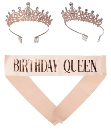 P'TIT CLOWN - 24265 - Set diadème - Birthday Queen - métal - rose gold - adulte - Set d'Accessoires Anniversaire - Birthday Accessories Set - Écharpe & Couronne