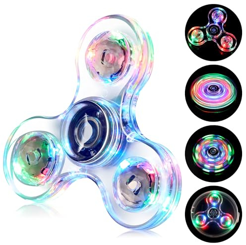 SCIONE Fidget Spinner,Leuchtende Fidget Toys für Kinder LED Kristall Fidget Finger Toy Hand Fidget Spinner Spielzeug(Weiß)