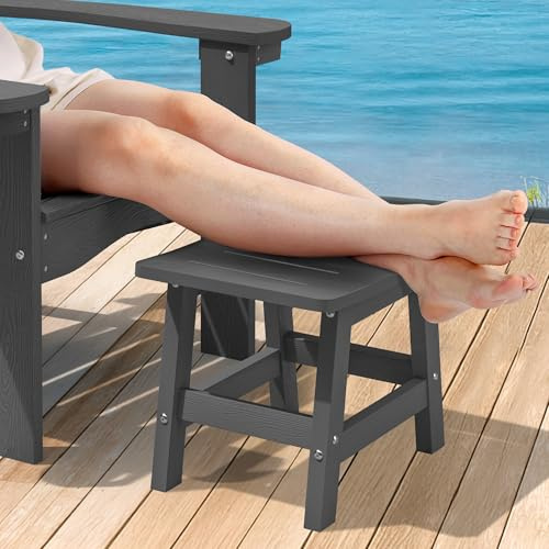 LUE BONA Adirondack Gartenhocker 2er Set, HDPS Outdoor Fußhocker, Wetterfester Fußschemel für Garten, Terrasse und Balkon, Fußstütze für Adirondack-Stühle, Wasserdichter & uv-beständiger Hocker, Grau