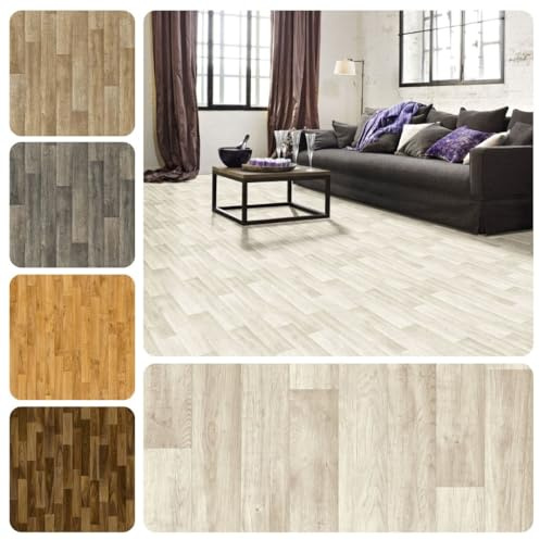 PVC Vinyl Bodenbelag Vinylboden Meterware Holzoptik | 3m 4m breit, Diele Eiche creme weiß, 350x300cm