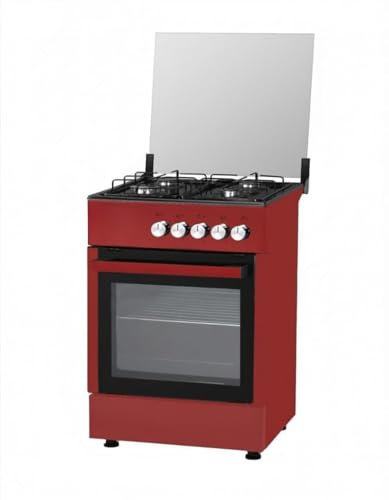 Cucina a Gas 4 Fuochi con Forno a Gas, Bordeaux, 57x57x88 cm, Accensione Manuale, Griglie Smaltate