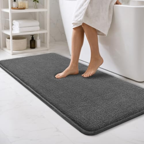 Sour Lemon Badematte rutschfest 60x120cm Memoryschaum Chenille Badteppich | Dunkelgrau Rutschfeste Badematte Waschbar Badteppich Saugfähig Badvorleger für Kinder Duschvorleger Badezimmermatte