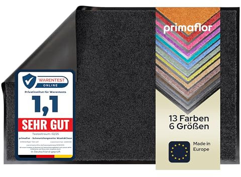 Primaflor Schmutzfangmatte CLEAN – Schwarz, 60x180 cm | Saugstarke, Schwer entflammbare Fußmatte | Rutschfester Türvorleger für Innen | Türmatte für Eingangsbereich | Sauberlaufmatte mit Gummirand