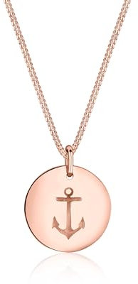 Elli Halskette Silber 925 Rosé 18K Vergoldet Anker Plättchen Anhänger Kette Damen Schmuck Geschenke für Frauen Mädchen Mama Freundin, Silberkette Länge 45 cm