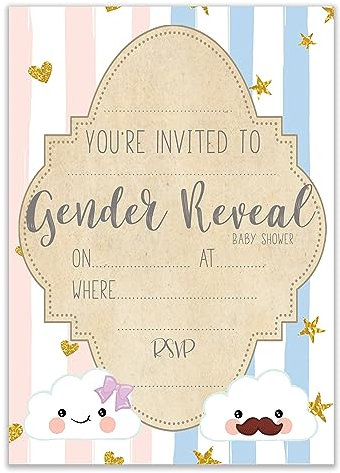 Baby Shower Gender Reveal Party Invitations - Pack of 10 Baby Invite Cards Neutral Design Perfect For Boy or Girl baby showers (BSCGRI)