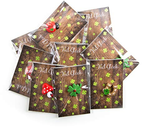 Logbuch-Verlag 20 Silvester kleine Glücksbringer Geschenk mit Karte Viel Glück Kleeblatt Marienkäfer Hufeisen Give-Away Neujahr