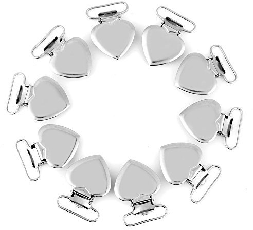 Herz Schnuller Clips, 10pcs Silber Metall Pfirsich Herz Suspender Snap Schnuller Strap Halter