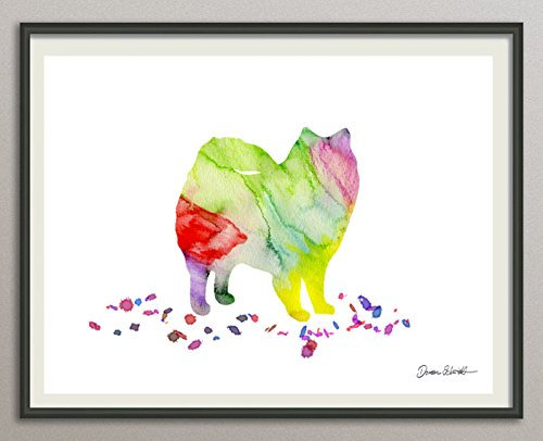 american eskimo dog Rasse Hunde Hunderasse Fine Art Print Aquarell Silhouette Profil Poster Kunstdruck Plakat modern ungerahmt DIN A 4 Deko Wand Bild