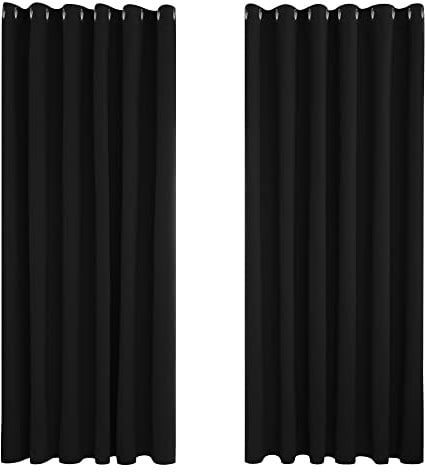 Deconovo Curtains Long Drop 108 Inch Super Soft Thermal Insulated Eyelet Blackout Curtains Living Room 90 x 108 Inch Black 2 Panels