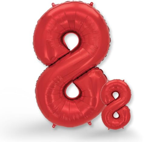 FUNXGO® folienballon 8 rot - 2 Stück - 42 & 17- Luftballon Zahl 8 - Zahlen rot Ballon 8 Deko zum Geburtstag, Hochzeit, Jubiläum, Fest, Party Dekoration -100cm & 38cm- Ballon rot 8