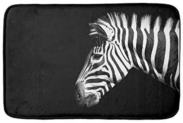 LIU&BAG Badematte, rutschfest Waschbar Badezimmerteppich 50X80 cm, Weiche Hochflor Badvorleger, Für Badezimmer, Küche, Schnell (Zebra Portrait On Black)
