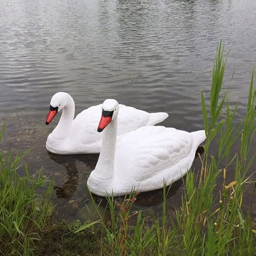 The Pond Guy Schwimmender Schwan Lockvogel Paar Realistische Schwimmskulptur Abschreckung für Gänse Enten Wildvögel Teich, See & Pool Verwendung Anker mit Gewichten oder Rasen Dekoration 1 Paar