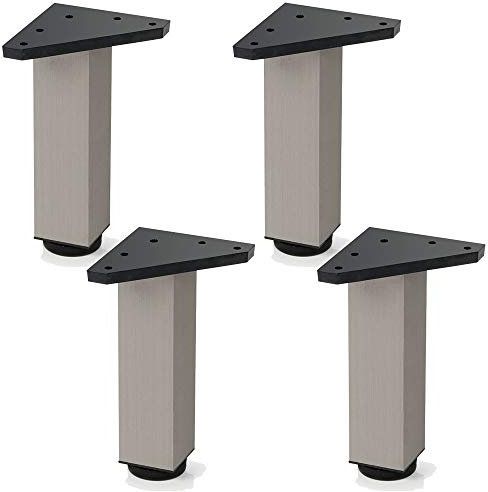 4 un. Pied carré pour meuble en aluminium 40x40mm Hauteur 200mm aluminium inox avec régulateur niveleur