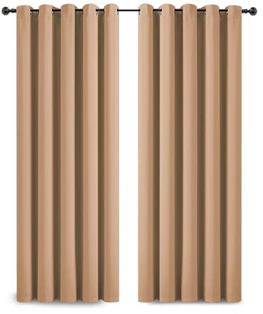 Yorkshire Bedding Blackout Curtains Ring Top 90x90 -Thermal Insulated Door Beige Curtains for Bedroom Decor Energy Saving Room Darkening Panels + 2 Tiebacks