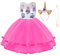 URAQT Kinder Einhorn Kostüm Kleid, Mädchen Einhorn Rock, Blumen Mädchen Ärmellos Partykleid mit Geburtstagskleid Festkleid Einhornhalskette und Einhornhaarband, 110cm, Rose Red