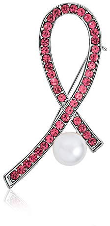 Elegante Weiße Simulierte Perle Mit Kristall Pavé Pink Schleife Brustkrebs Überlebende Brosche Versilberter Akzent Ermächtigender Schmuck Für Frauen
