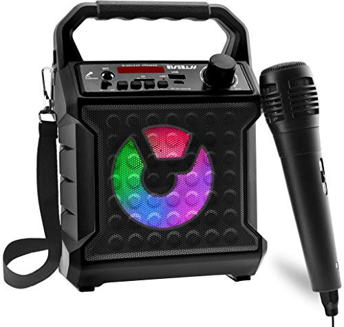 Risebass Portable Bluetooth Speaker with Microphone Set - Karaoke Machine for Kids and Adults with Party Lights - Rechargeable USB Speaker Set with FM Radio SD Card AUX, Fun Birthday gift idea for Kid
