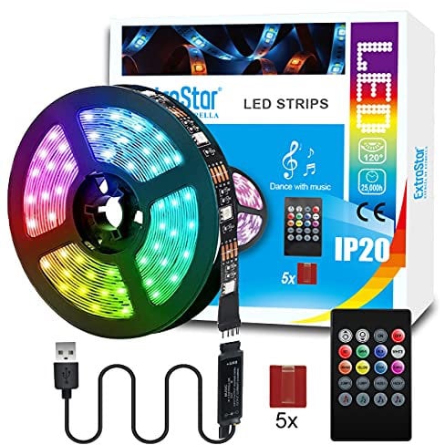 EXTRASTAR TV LED Backlight with Remote Control, 3M RGB LED Strip Light, USB Powered, Adjustable Lighting Kit for TV, Computer, Monitor