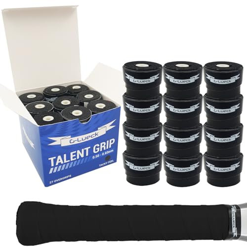 27x Tennis Overgrips Talent Grip Griffband in umweltfreundlicher Verpackung | 0,60mm Stärke | Für Squash Badminton Schläger & Golf inkl. Selbstklebendem Abschlußband | sehr griffig (Schwarz)