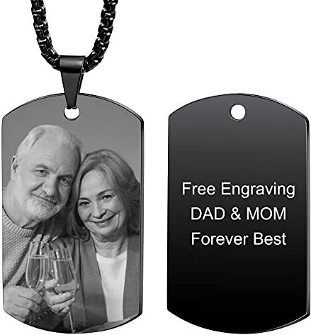 MunkiMix Benutzerdefinierter Hundemarken Text und Bild gravierte Halsketten mit farbigem/schwarz-weißem Bild Anhänger personalisiertes Geschenk für Männer/Frauen Schmuck