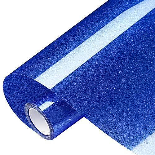 VinylRus Glitter Heat Transfer Vinyl Rolls-10” x 8ft Blue Iron on Vinyl for Shirts,Glitter HTV Vinyl for All Cutter Machine