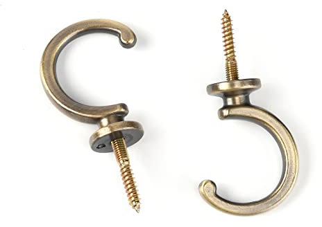 Spritewelry 4pcs Screw-in Hooks, Stainless Steel, 100% Stainless Steel, Antique Bronze, C-Hanger Hooks, Under Ceiling, Wall, Kitchen, Bathroom, Porch, Outdoor, General Storage