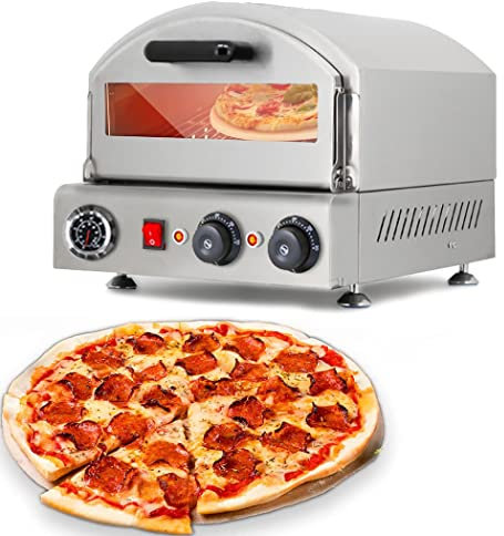 Pizza Maker 12'' Electric Commercial Pizza Oven Indoor 1600w Stainless Steel Toasters Countertop with Handle, Conventional Ovens for Pizza Bread Pies Yakitori Baked for Restaurant
