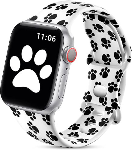 Upeak Floreale Double Compatibile con Cinturino Apple Watch 40mm 41mm 38mm 42mm(Series 10), Cinturini per Serie iWatch 10/9/8/7/6/5/4/3/2/1/SE, 38/40/41/42mm(Series 10)-S/M, Impronta Bianca