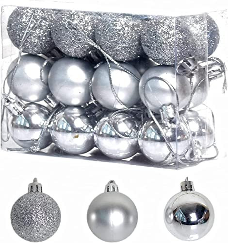 BSTMOME 24 PCS 3CM Christmas Balls, Party Ornaments, Shatterproof Ball Hanging for Xmas Tree Party Decoration Frosted Ball, Matte, Shiny (Silver)
