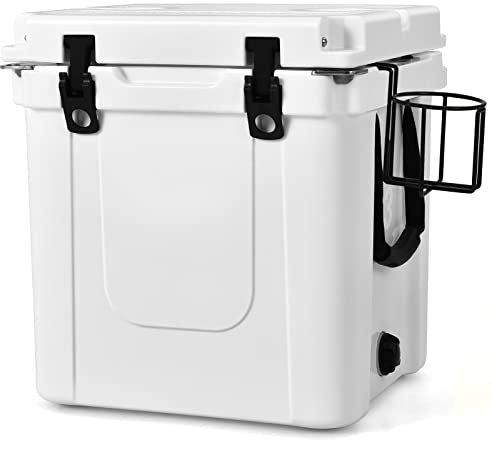 GOPLUS 31L Kühlbox, Gefrierbox mit Becherhalter, Trennwand & Korb, Dichtere Dichtung, Anti-Rutsch-Fußmatten, Ablassschraube, Handgriff, Picknicktasche Eiskühler für Camping Angeln Grillen