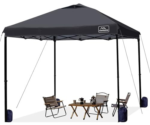KAMPKEEPER Pop-Up-Zelt, 25,4 x 25,4 cm, wasserdicht, tragbar, für den Außenbereich, mit verstellbaren Beinen, Lüftungsschlitzen, Tragetasche und Sandsäcken (schwarz)