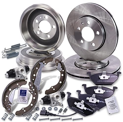 ATEC Germany Bremsenset Vorderachse inkl. Bremsscheiben Ø 256 mm Belüftet + Bremsbeläge Vorne + Bremsbacken Hinten + Bremstrommel Hinten Kompatibel mit A udi A2, VW POLO (9N_, 9A_) (9A4, 9A2, 9N2, 9A6