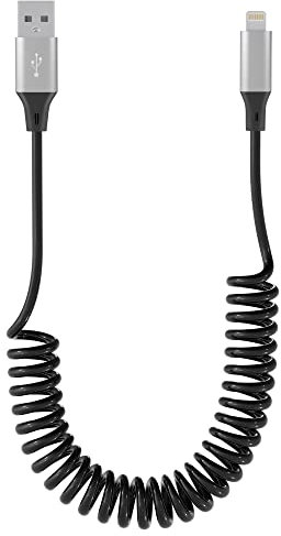 KETAKY Plus Cable iphone Spirale compatible Carplay [Certifié MFi] cable retractable iphone court avec synchronisation des données, cable iphone carplay court pour iPhone/Pad/Pod
