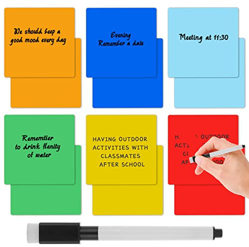 Cobee Bunte Trocken Abwischbare Selbstklebende Notizzettel, 12 Stück,7,6 x 7,6 cm Wiederverwendbare mit Stift, Abnehmbare Haftnotizblöcke Whiteboard Aufkleber für alle glatten Oberflächen Büro Zuhause