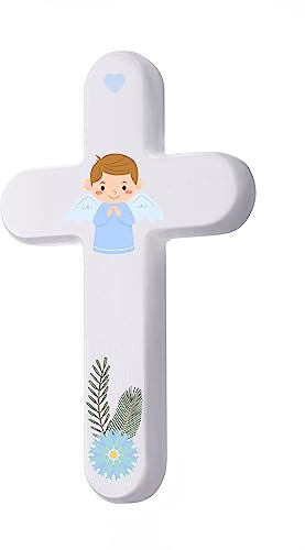 4Soul Baby Junge Wandkreuz Taufgeschenke Holzkreuz für Erstkommunion Duschgeschenke Kinderzimmer Wanddekoration (Junge)