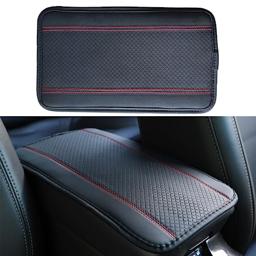 Auto-Mittelkonsolenpolster PU-Leder-Auto-Mittelarmlehne-Schutz four Seasons Universal-Mittelarmlehne Pad Geeignet für Die Meisten Fahrzeuge,SUV,Lkw-Autoinnenraum (Schwarz Rot)