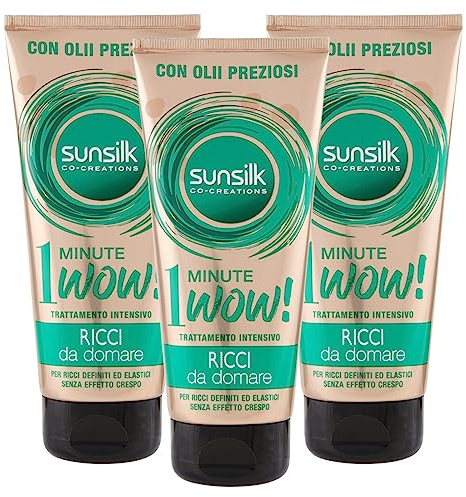 Sunsilk Trattamento Intensivo 1 Minute Wow Ricci da Domare Maschera per Capelli Ricci con Oli Preziosi Anti Effetto Crespo - 3 Flaconi da 180ml