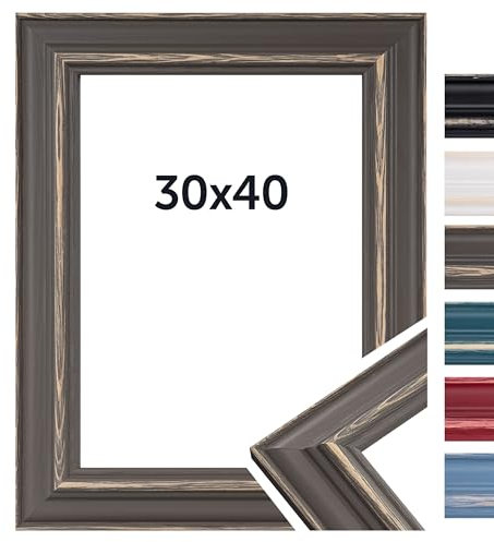 DÖRR Bilderrahmen Boho - Massiv Holz - Kunstglas - Shabby Chic - Vintage Style - Made In Italy 30x40 Grau