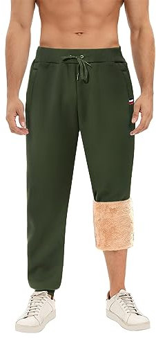 Xnova Pantalon Polaire Homme Doublure en Polaire Épaissie Pantalon Chaud et Coupe-Vent Pantalon Hiver Homme Jogging avec Poches Zippées, Vert Armée, XXL