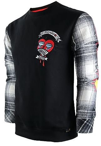 SCREENSHOT CREWNECK 3202 Herren Urban Streetwear NYC Graffiti Hip Hop Fleece Pullover Active Fashion Rundhals Sweatshirt Top, F11360-schwarz, Large