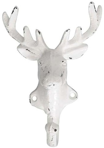 MACOSA PO471328-000-101 Wand-Haken Hirschkopf 15 cm weiß shabby chic Hirsch Garderobenhaken Kleiderhaken Handtuchhaken Wand-Dekoration Dekohaken Garderobe