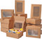 JOYSKY 24 Pcs Small Gift Box with Windows and 24 Stickers Small Kraft Boxes 85 x 60 x 30 mm Brownie Box for Desserts Pastries Cookies Mini Cakes Candy Pies & Gifts