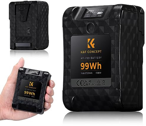 K&F Concept VMount Akku, 99Wh Mini V-Mount Akku, 6700mAh 14.8V Support 65W PD USB-C Schnellladegerät, mit D-TAP, USB-A, USB-C, BP, OLED Bildschirm, für Kameras und Camcorder
